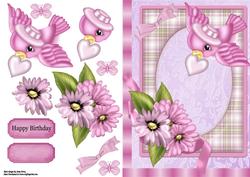 Beautiful Pink & Lilac Flowers & Little Pink Bird