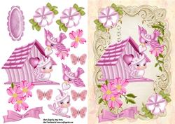 Cute Pink Bird House with Little Love Birds