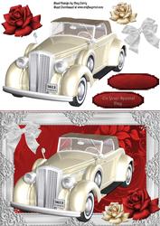 Beautiful Cream Wedding Car with Red Rose's