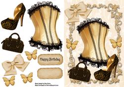 Beautiful Gold & Black Corset with Shoe & Handbag