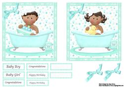 Cute Baby Boy & Baby Girl Ethnic Having a Bath Toppers