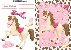 Beautiful Cream Horse with Hot Pink Saddle