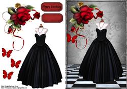 Beautiful Black Ball Gown with Red Rose's