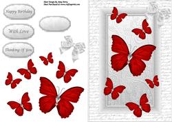 Beautiful Red Butterflies in Silver Frame