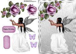 Beautiful White Angel with Purple Roses