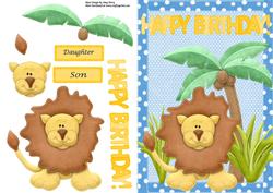Friendly Lion in Blue Polka Dot Frame