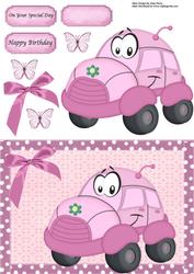 Cute Pink Car in Pink Polka Dot Frame