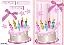 Pink Birthday Cake with Multicoloured Candles