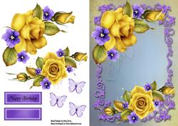 Beautiful Big Yellow Rose's with Little Blue Flowers