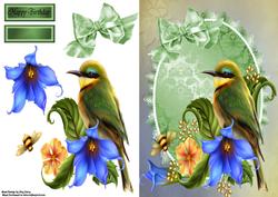 Beautiful Green Bird in Flowers