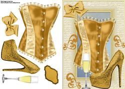 Beautiful Gold Corset with Gold Glitter Shoe & Champagne