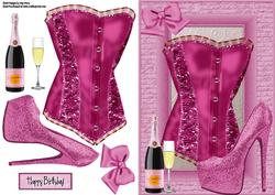 Beautiful Deep Pink Corset, Shoe & Champagne