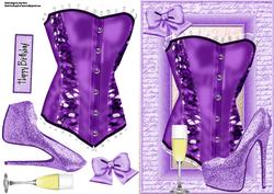 Beautiful Purple Corset with Shoe & Glass of Champagne