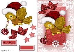 Lovely Christmas Bird with Red Glitter Bauble & Red Hat