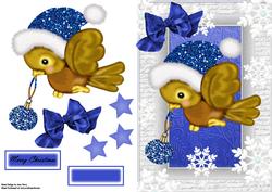 Lovely Christmas Bird with Blue Glitter Bauble & Blue Hat