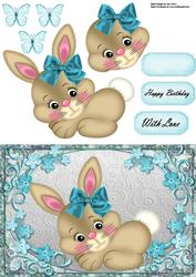 Cute Brown Bunny Rabbit with Aqua Bow