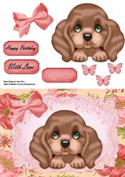 Adorable Puppy on Pink & Red Poppy Backing Paper