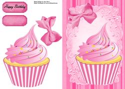 Hot Pink Cupcake on Pink Pinstripe Backing Paper