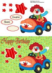 Clown in His Car with Red Stars