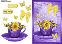 Beautiful Yellow Rose's in Blue Teacup