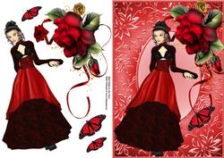Lovely Vintage Lady in Red & Black Ball Gown