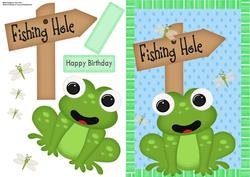 Lovely Green Frog with Fishing Hole Sign