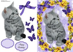 Lovely Grey Cat in Yellow Rose Frame