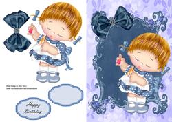 Lovely Little Girl in Blue Polka Dot Dress