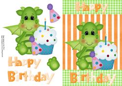 Lovely Green Dragon with Cupcake
