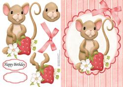Mouse with Strawberry & Flowers