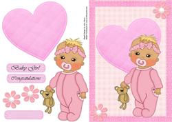 Cute Baby Girl in Pink Baby Grow with Pink Quilted Heart