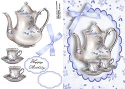 Lovely Cream & Blue Floral Tea Pot