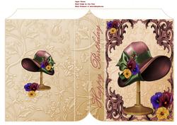 Deep Burgandy Hat with Multi-colour Pansy's Book Card