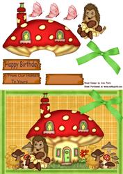 Cute Little Hedgehog with Toadstools & Mushrooms