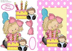 Birthday Girl with Yellow & Pink Birthday Cake