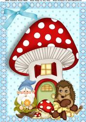 Toad Stool House with Hedgehog & Gnome A4
