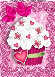Hot Pink Cupcake with Flowers & Butterflies A4