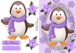 Cute Penguin with Lilac Winter Scarf