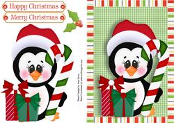 Cute Christmas Penguin with Presents & Candy Cane