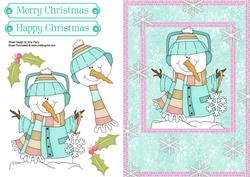 Cute Snowman in Aqua & Pink Coat
