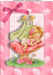 Lovely Little Girl Snoozing on a Toad Stool A4