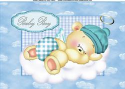 Baby Boy Bear Snoozing on a Cloud A4