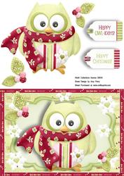Cute Green Owl with Floral Scarf