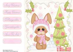 8x8 Christmas Bunny in Pink with Tree