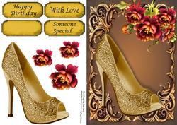 Beautiful Gold Shoe with Burgundy Flowers