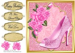 Beautiful Pink Shoe & Roses 8x8