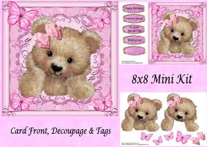 Cute Bear with Pink Bow 8x8 Mini Kit