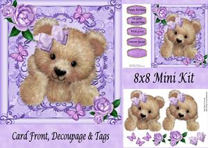 Cute Bear with Lilac Bow 8x8 Mini Kit