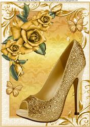 Beautiful Gold Shoe & Roses A4