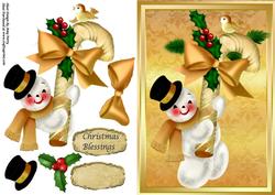 Snowman with Gold Candy Cane